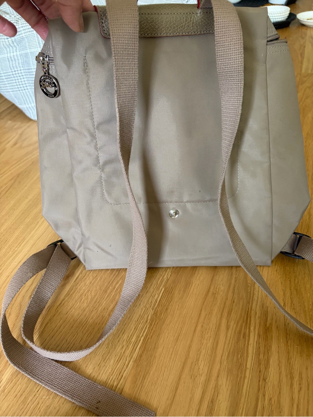 Longchamp Beige Mini Backpack with Red Trim - Picture 5 of 10